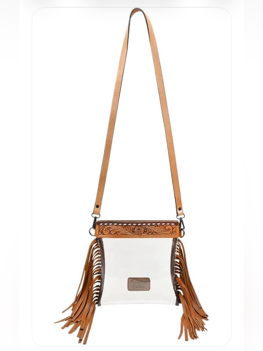 NWT American Darling Tooled LEATHER Clear CROSSBODY Bag CONCERT fringe STADIUM